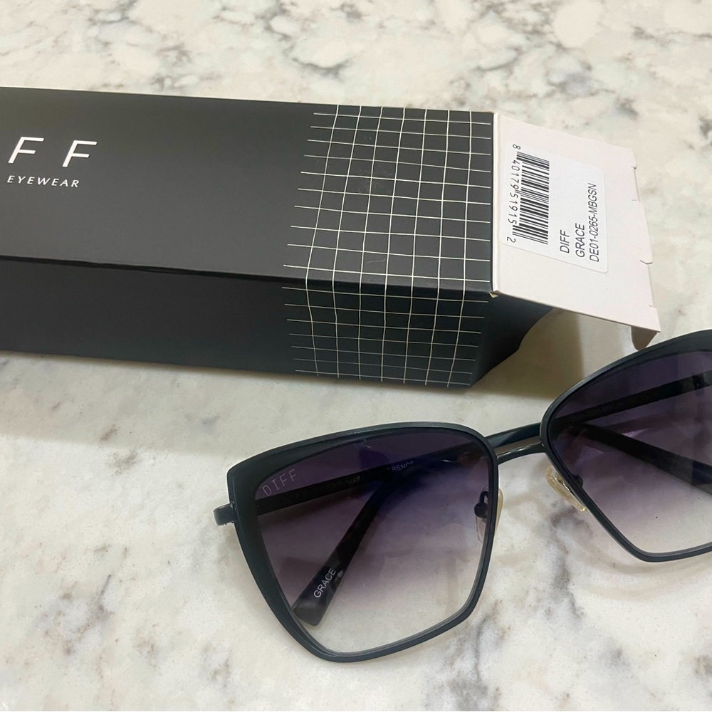 DIFF Grace Matt Black Grey Gradient sunglasses NWT